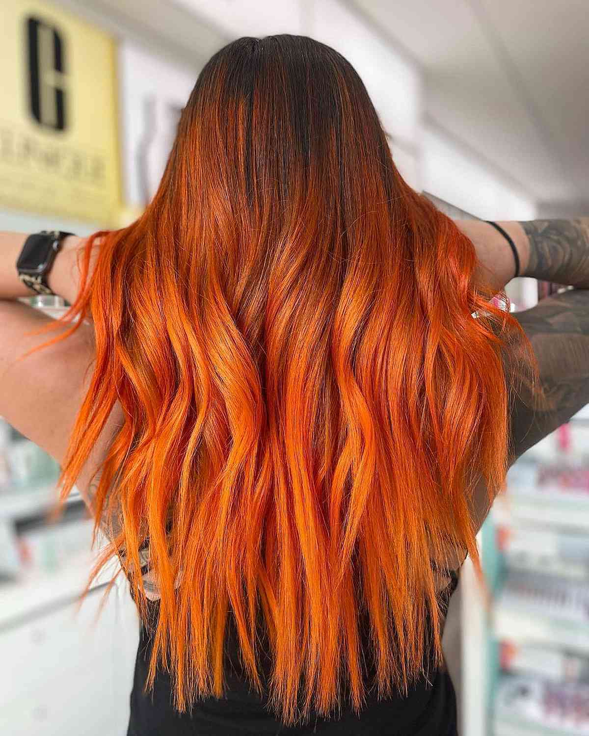 Orange balayage hair color