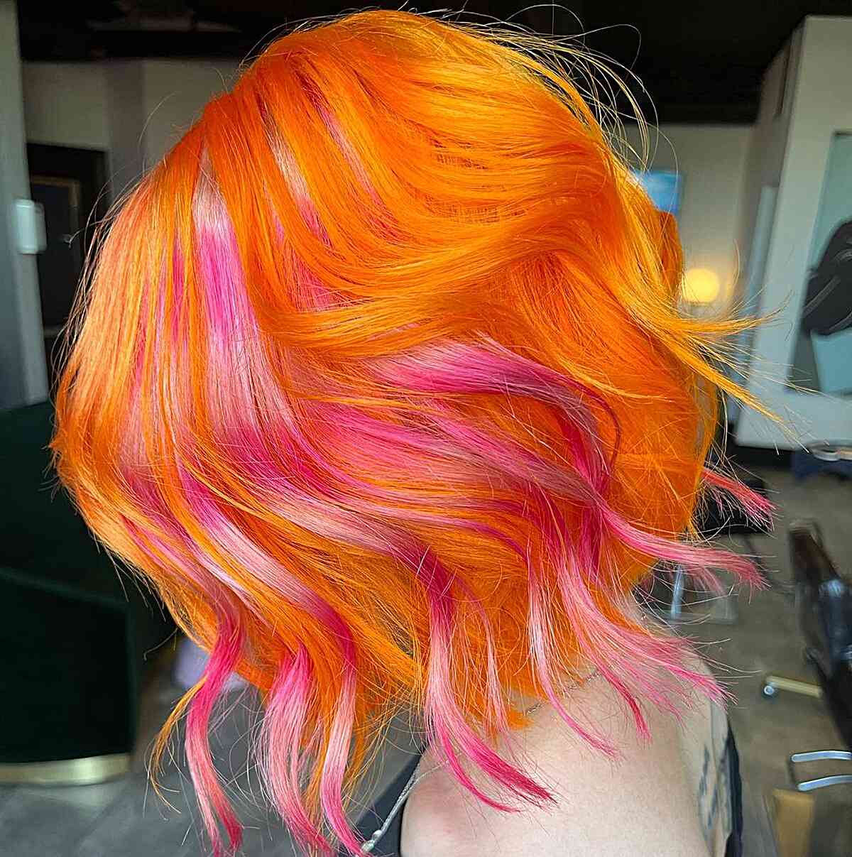 Orange Waves with Hints of Pink Hair color