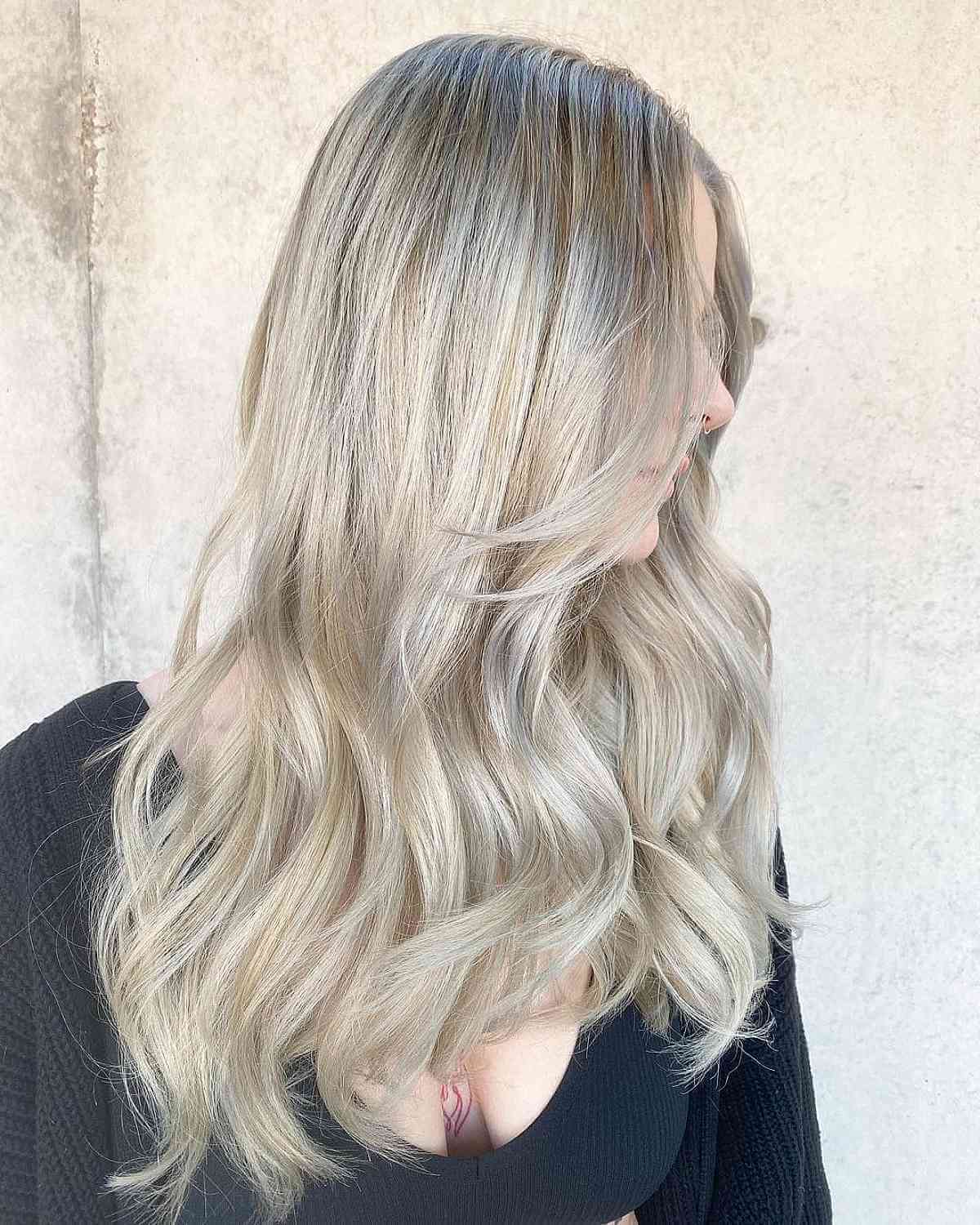 Pale Blonde Balayage with a Root Melt