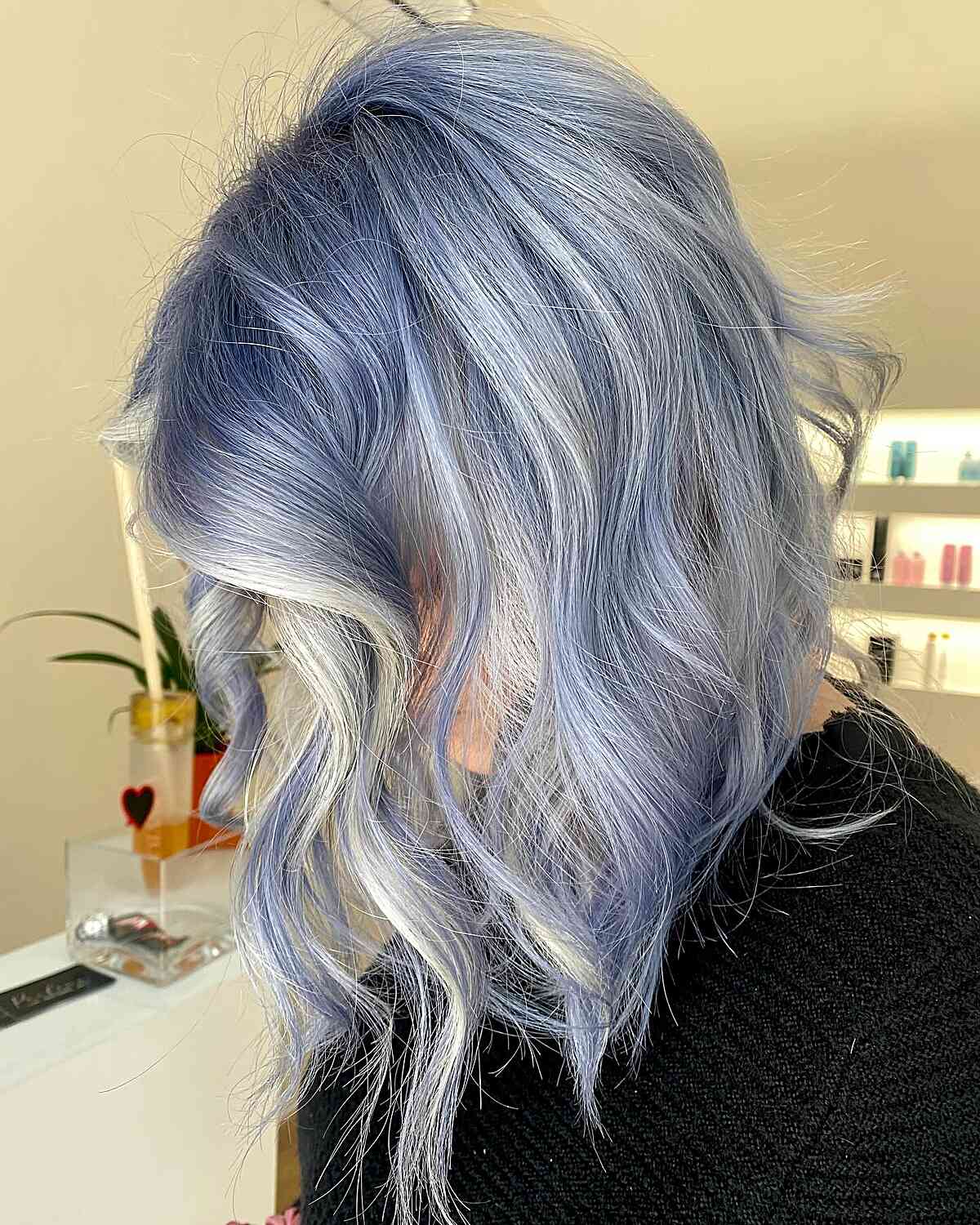 Pastel Blue with Silver Blonde Underlights for A-Line Lob