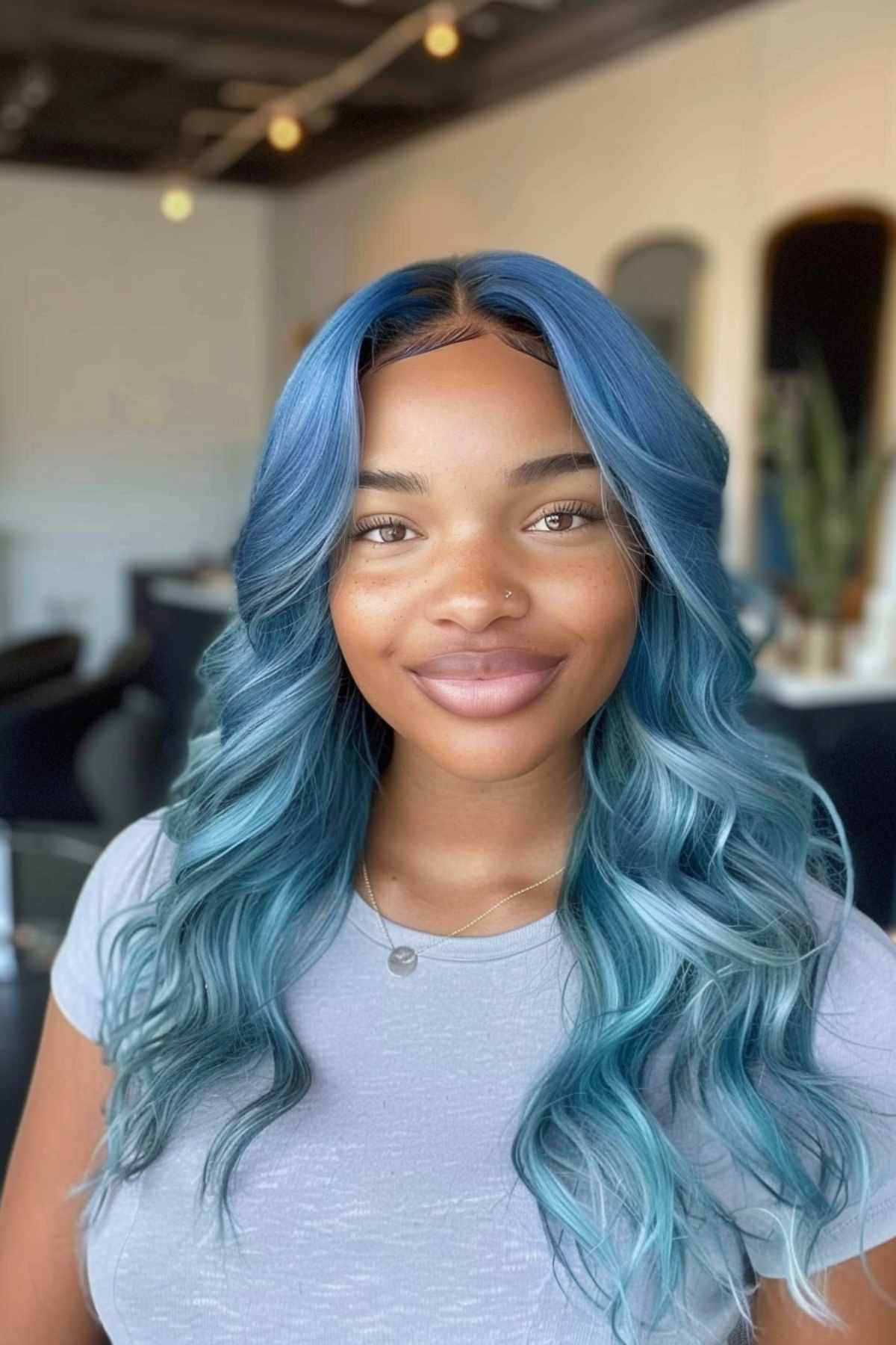 pastel hair styled with subtle waves for brown skin