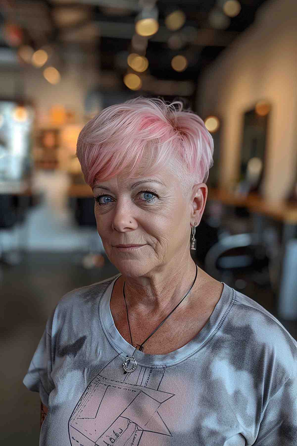 Senior Woman with Short Pink Pixie Hairstyle