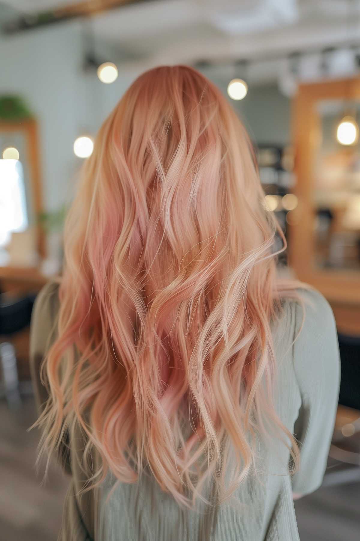 Back view of pastel pink waves with soft layers 