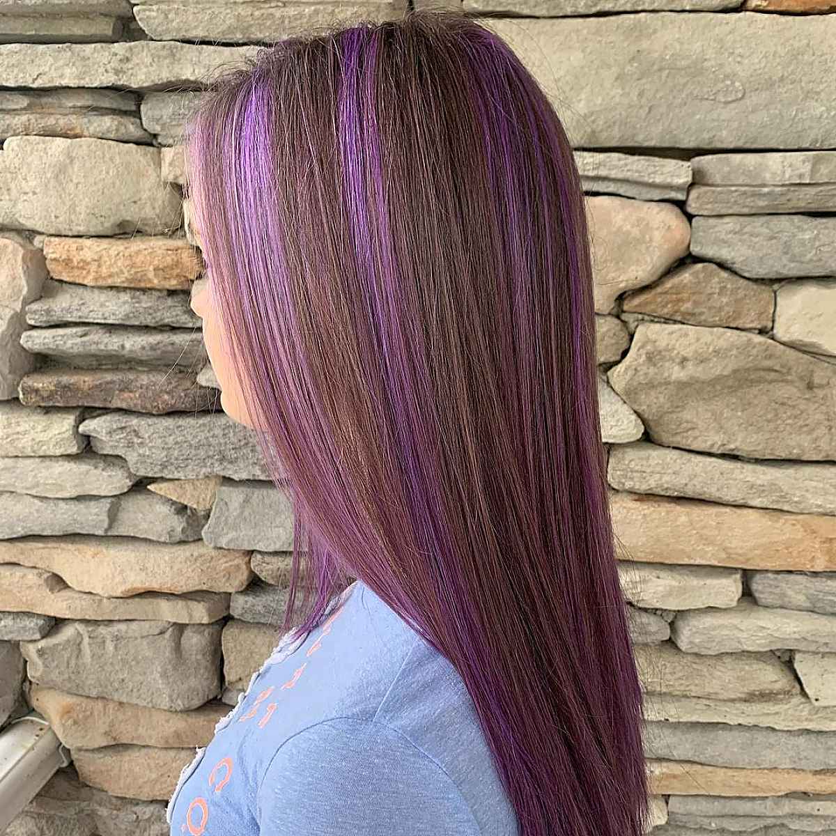 Pastel Purple Highlights on Brown Hair
