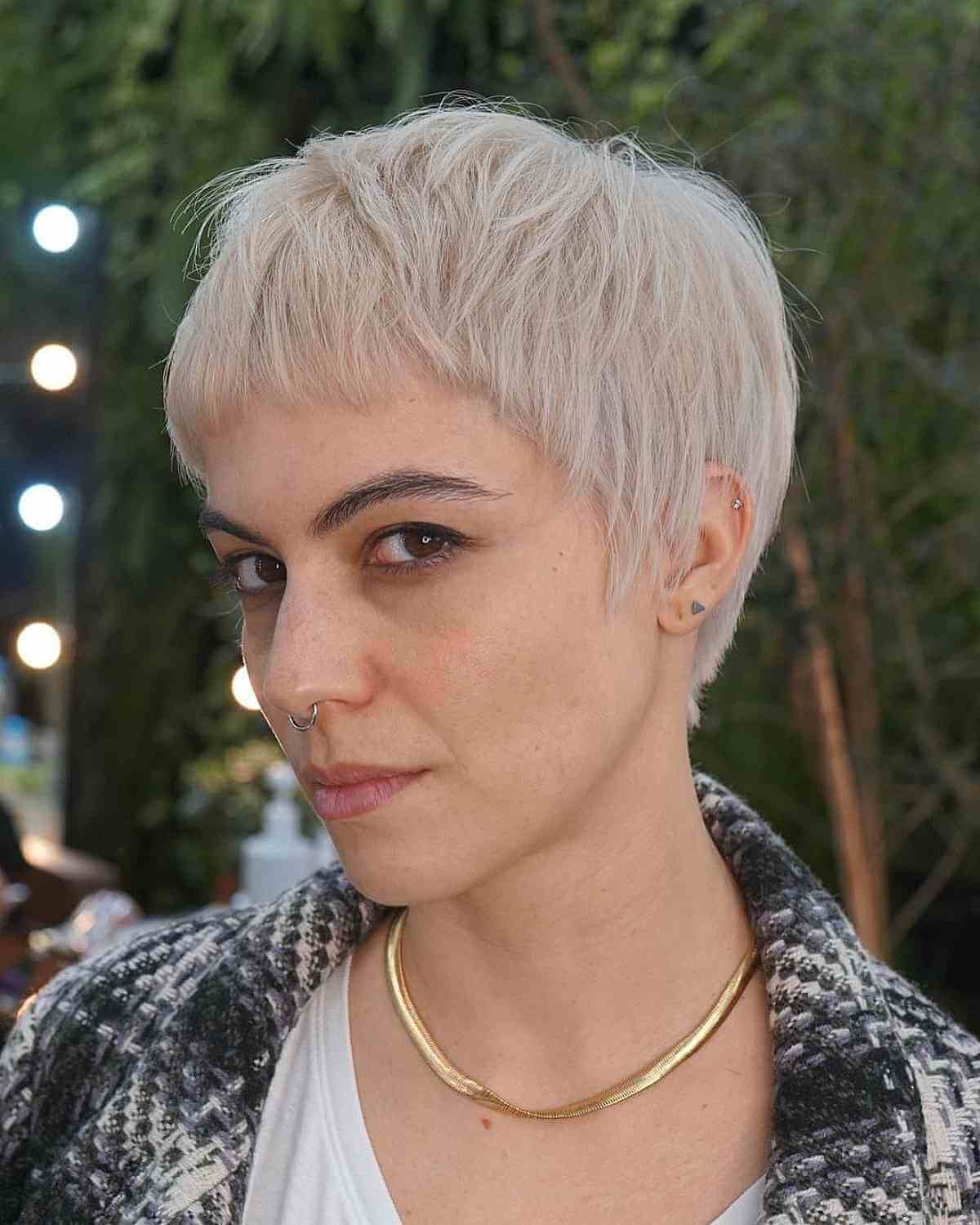 Pastel Silver Pixie with Short Fringe