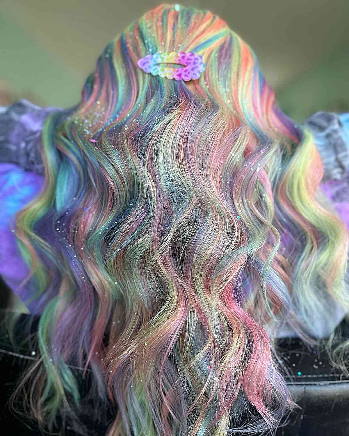Pastel Unicorn Rainbow Hair Color for women with long hair