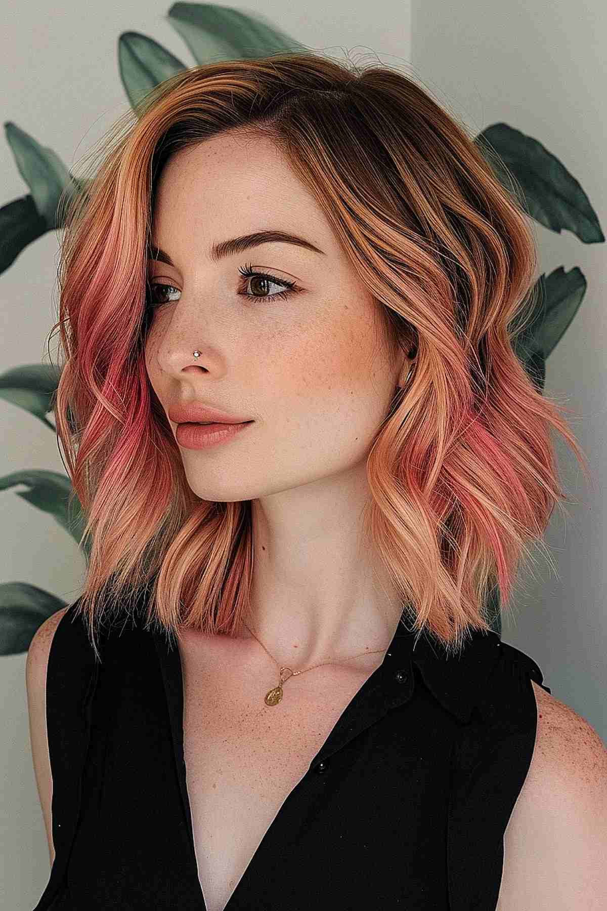 Peach Ombre with a Deep Side Part for Women with Square Faces