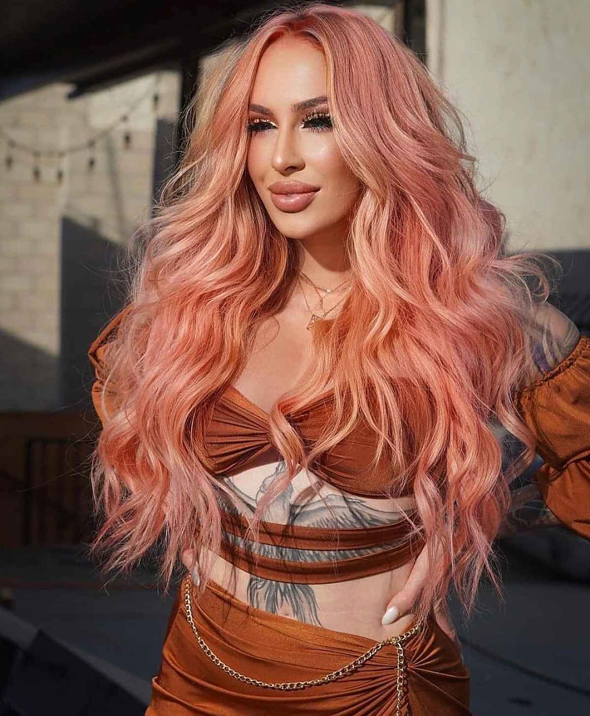 Peachy Pink Hair Color