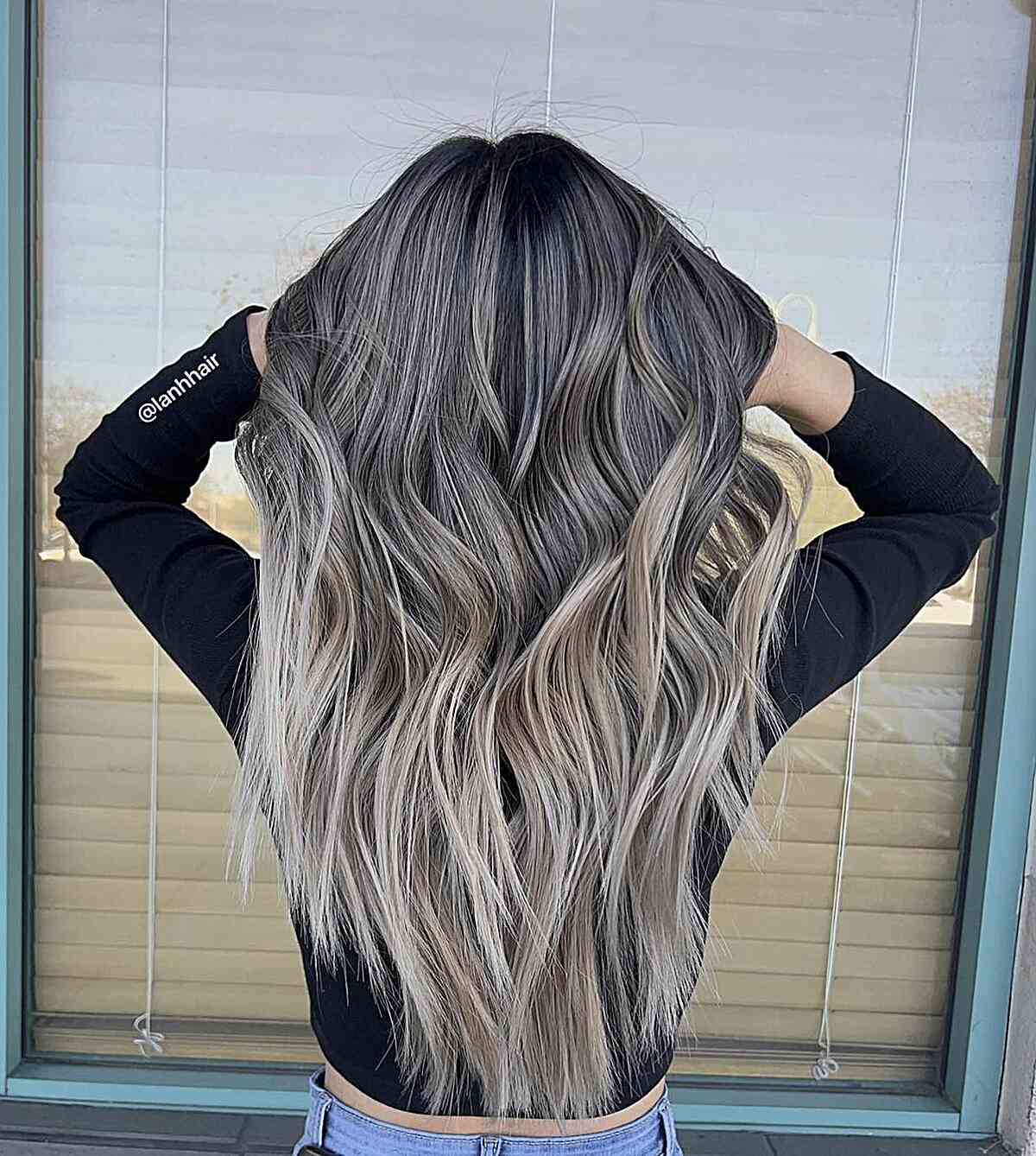 Long Pearl-Ash Ombre Hair Color