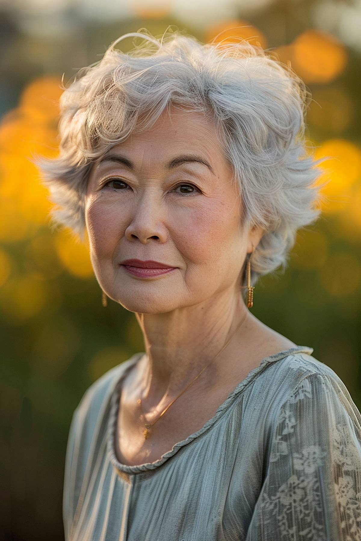 Short pixie with soft waves and silver hue