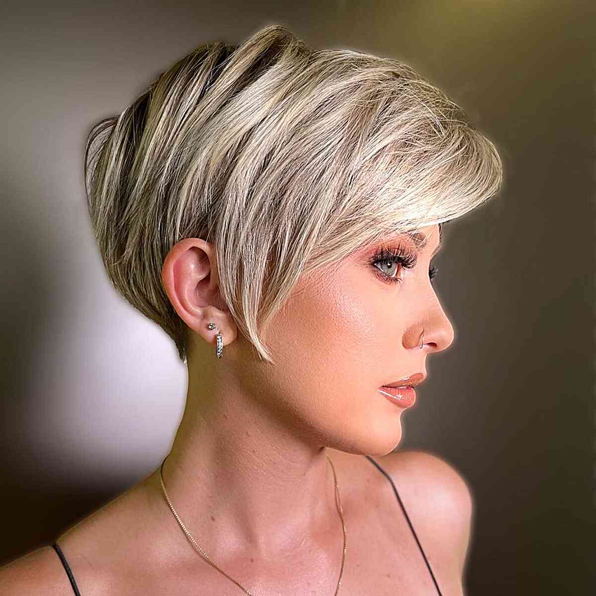 Perfectly Layered Long Pixie with Sweeping Fringe