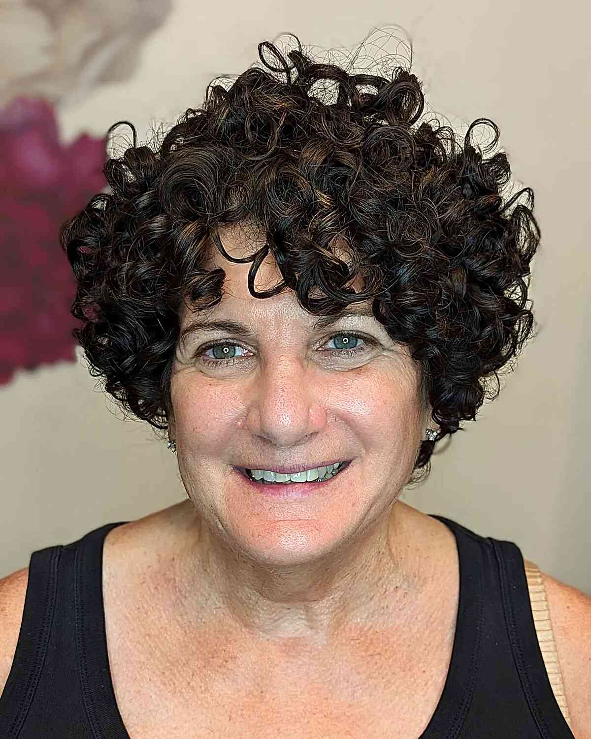 Perfectly Shaped Curly Bob with Fringe for Women Aged 50