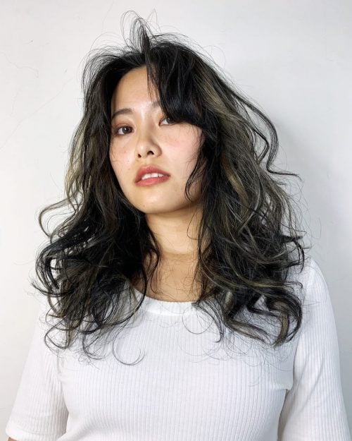 Super casual perm for long hair with bangs
