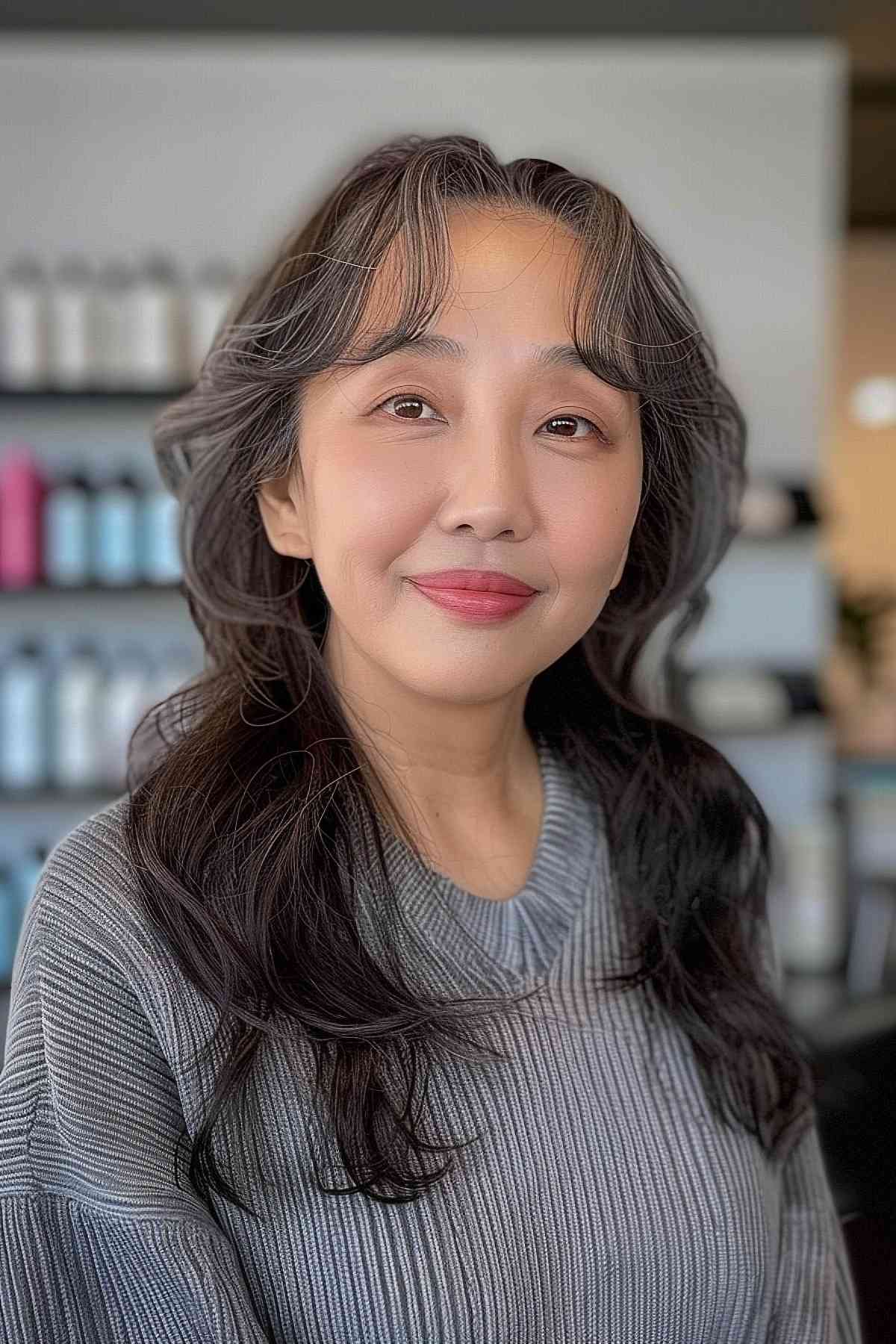 Permed long hair for asian women over 60