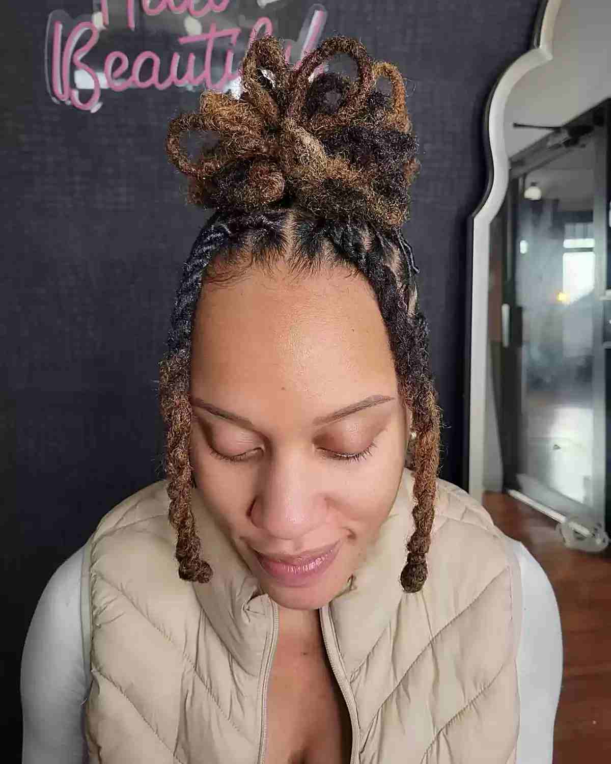 Petal Bun Updo with Two Strand Twists for Black Women
