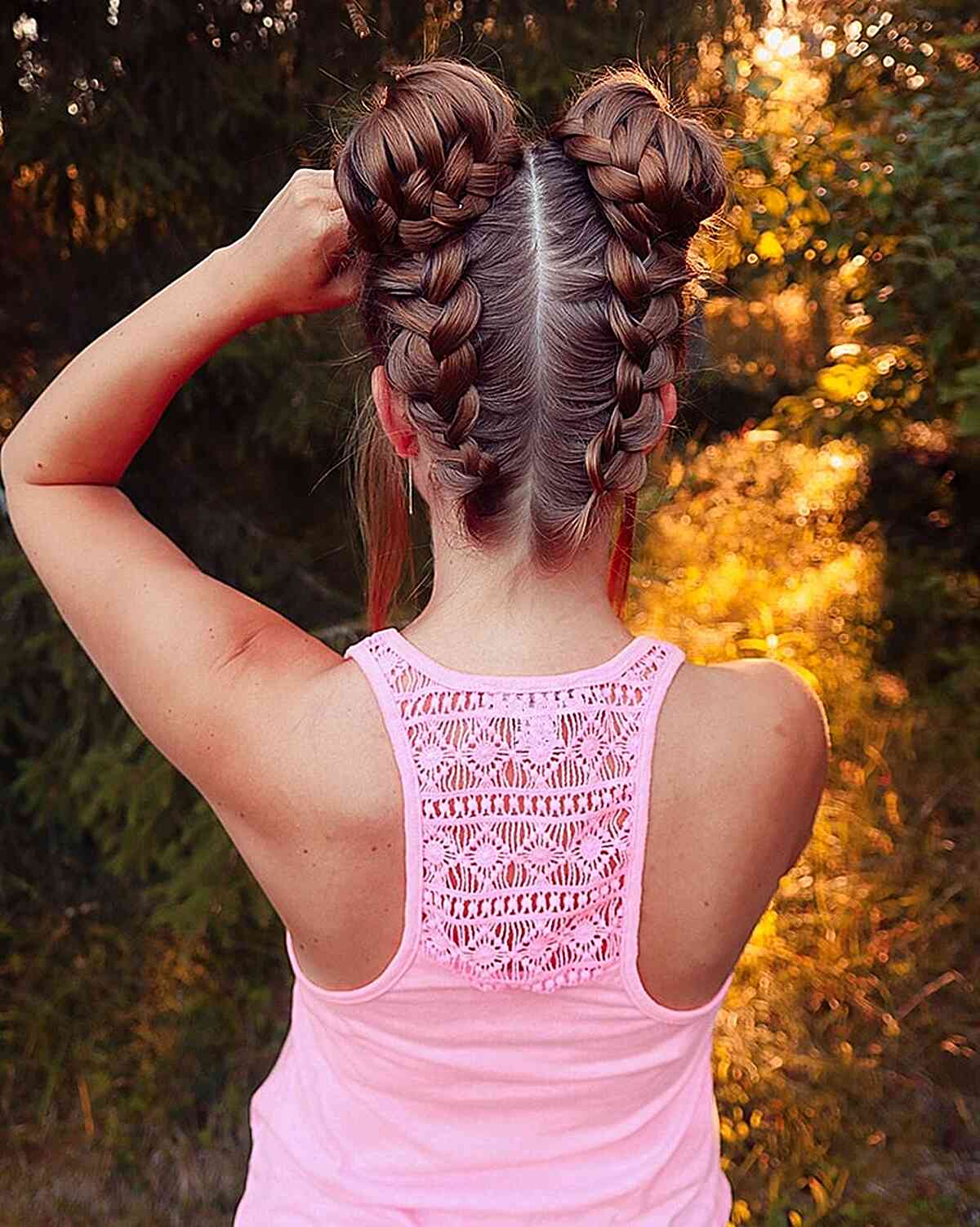 Pigtail Buns with Inverted Braids