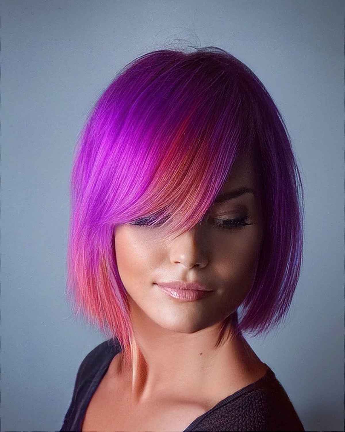 pink and bright purple hair color