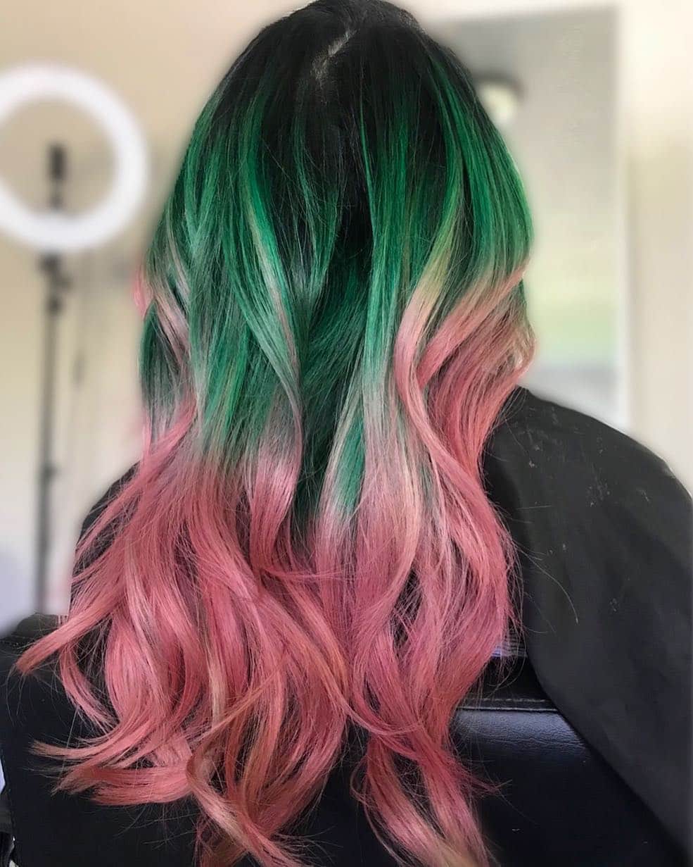 Pink and Green Balayage Hair