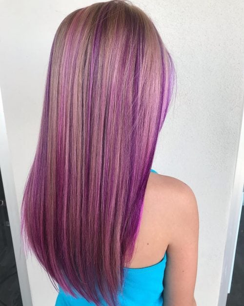 Pink and Purple Highlights on Blonde Hair