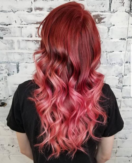 Pink and Red Ombre Hair Color