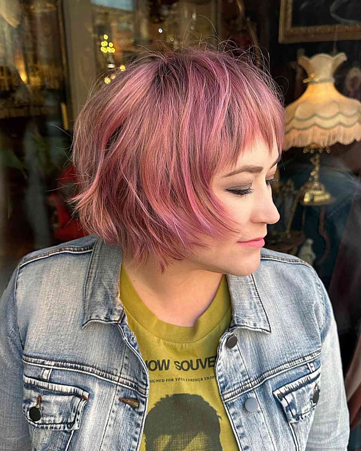 Pink Bob with Choppy Fun Bangs for girls with straight hair