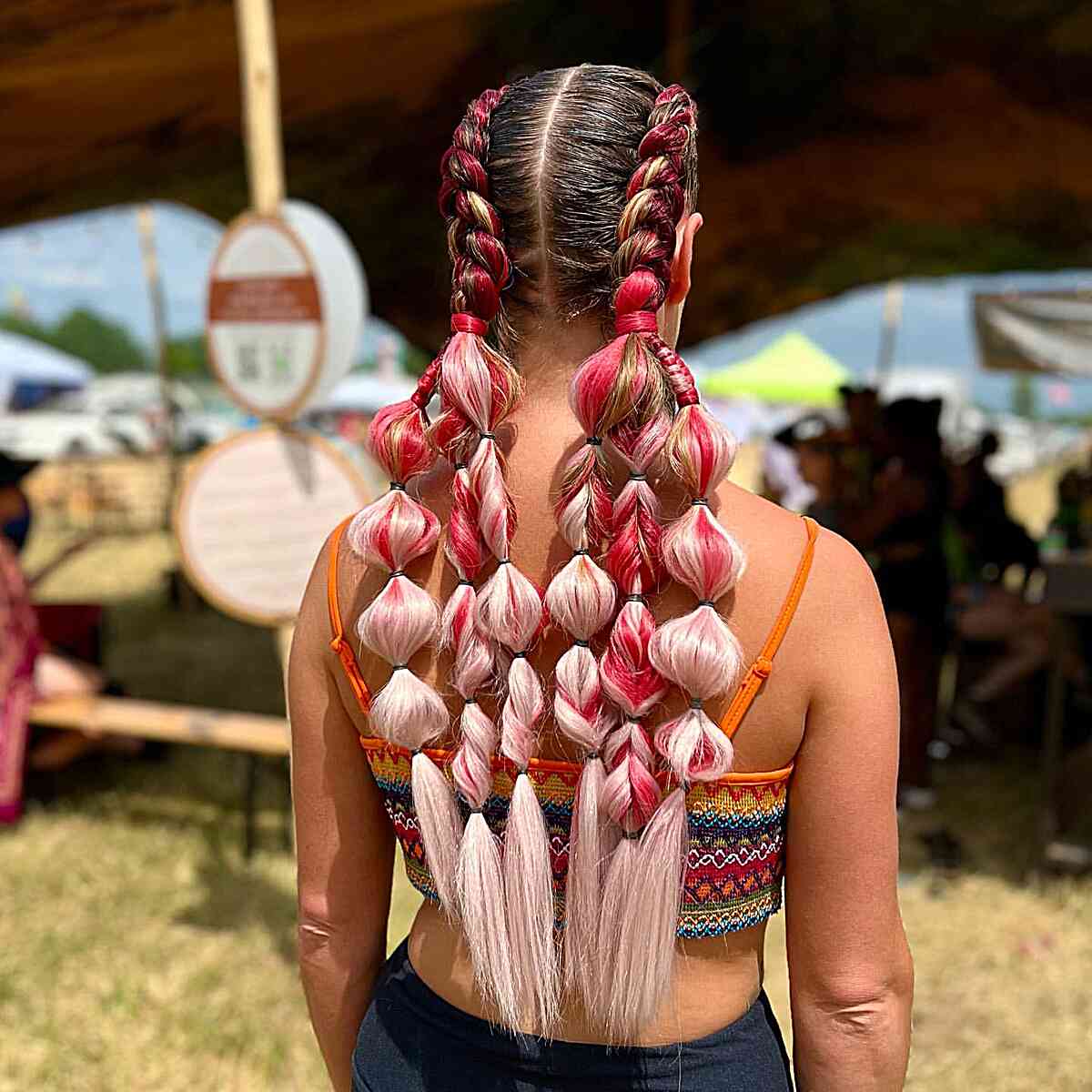 Very Long Rave Pink Dutch Braids with Freestyle Ends