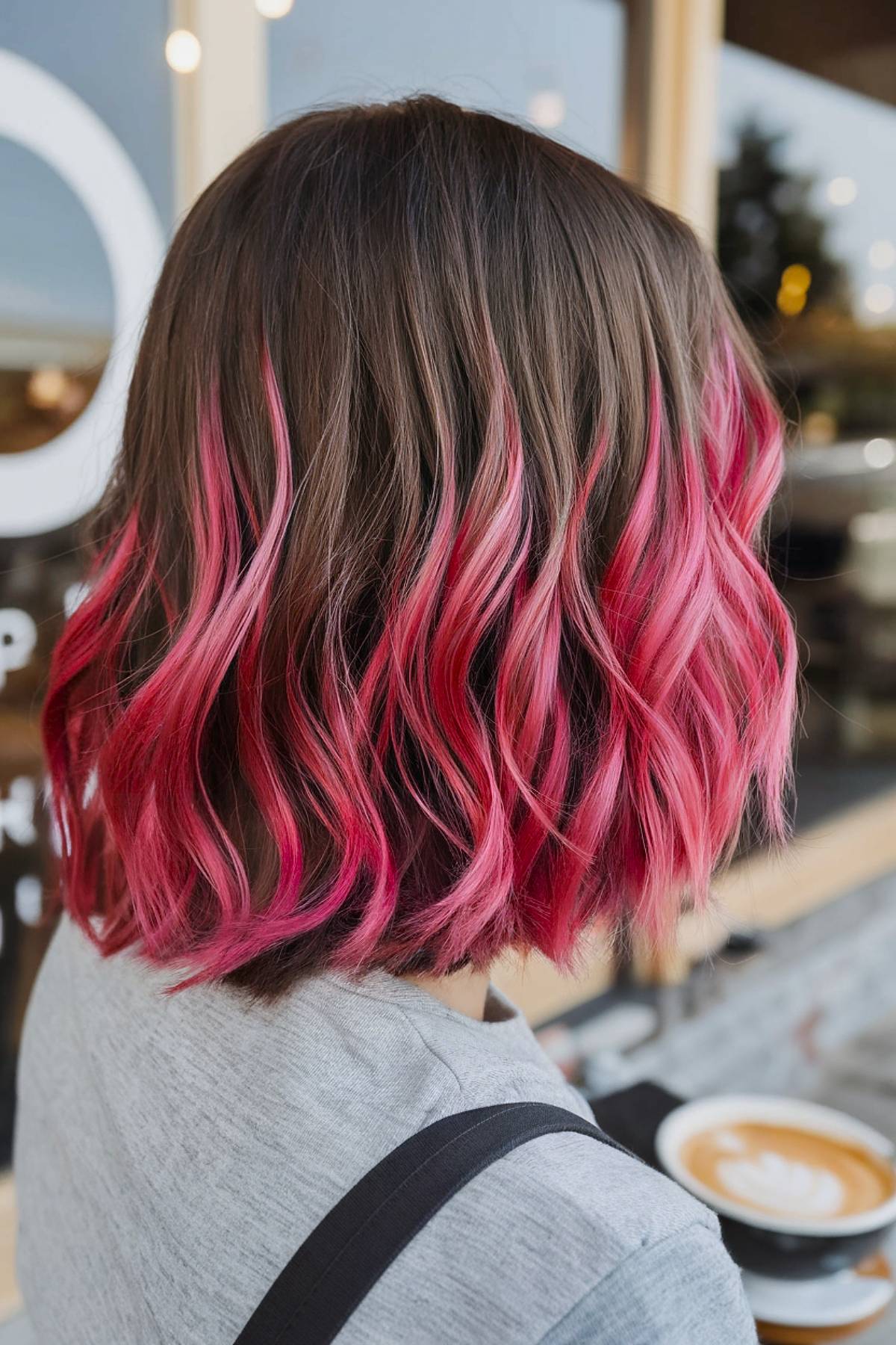 Pink hair color for brunettes with short hair