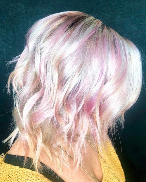 Unique Pink Highlights on Short White Hair