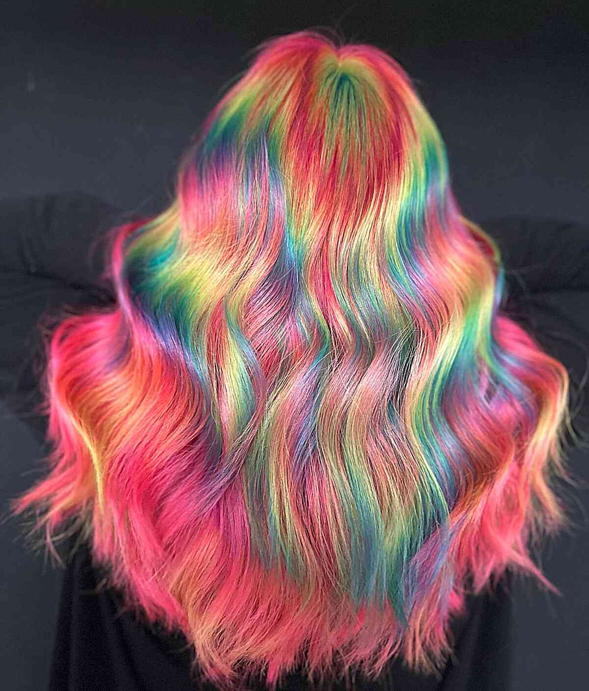 Pink Holographic Rainbow Glow for Long Hair