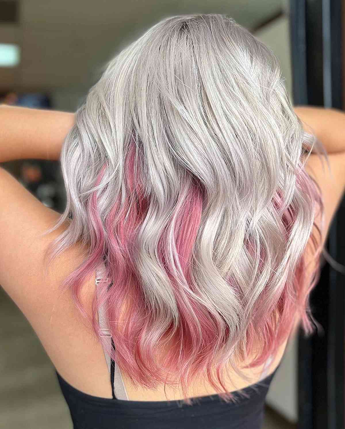 Pink Peekaboo Highlights on Blonde Hair
