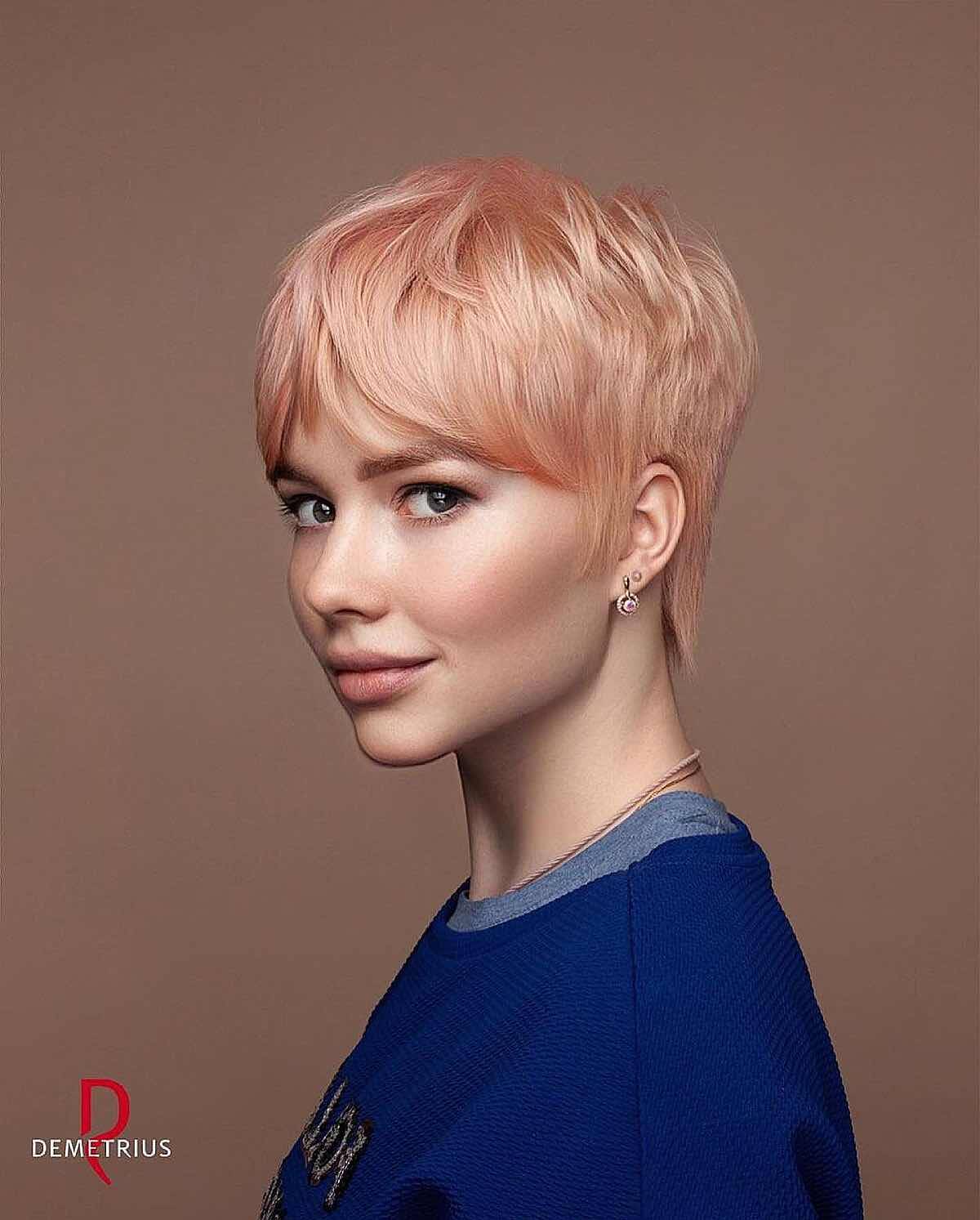 pink pixie with curtain bangs
