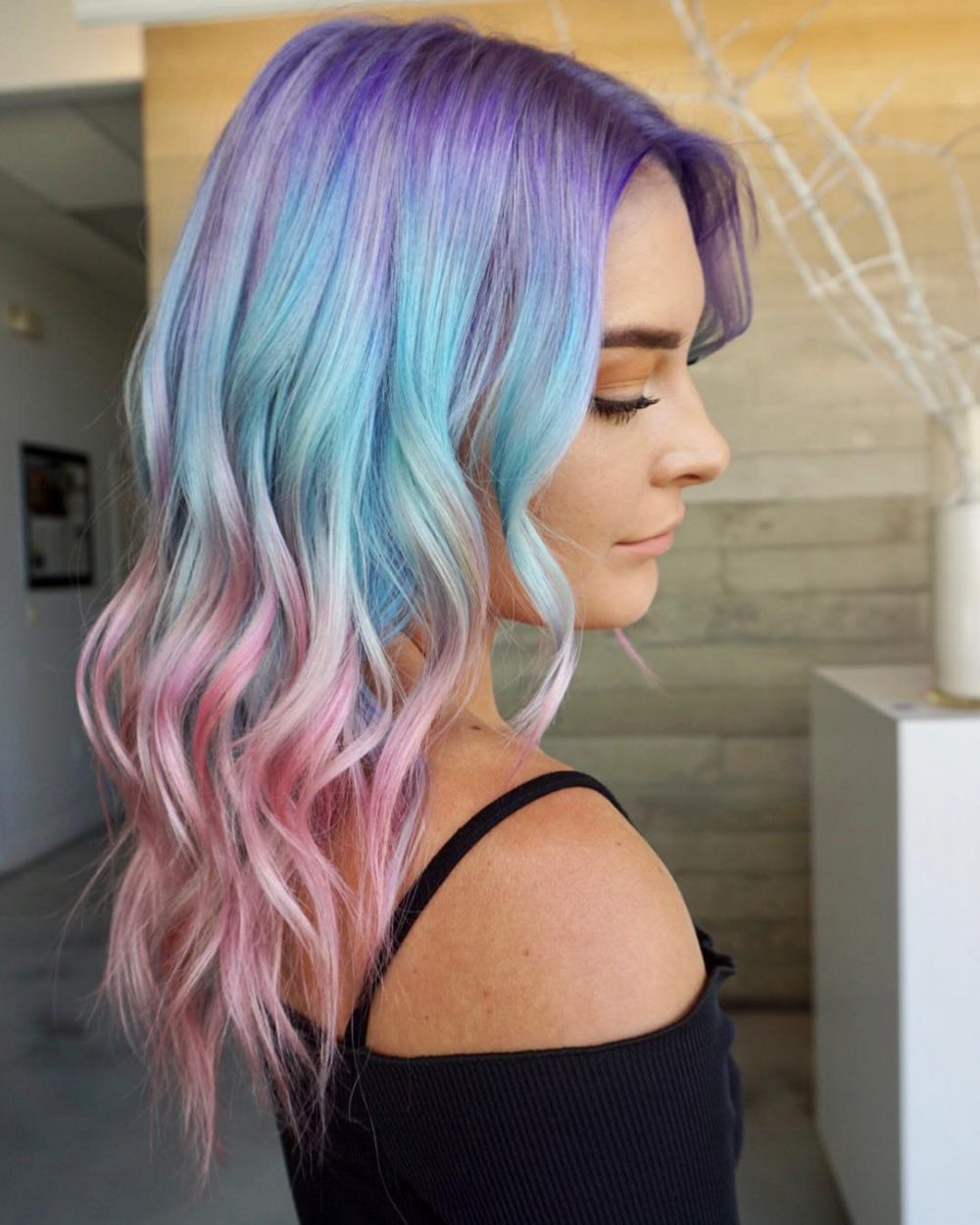 Pink Purple Blue Ombre with Soft Waves
