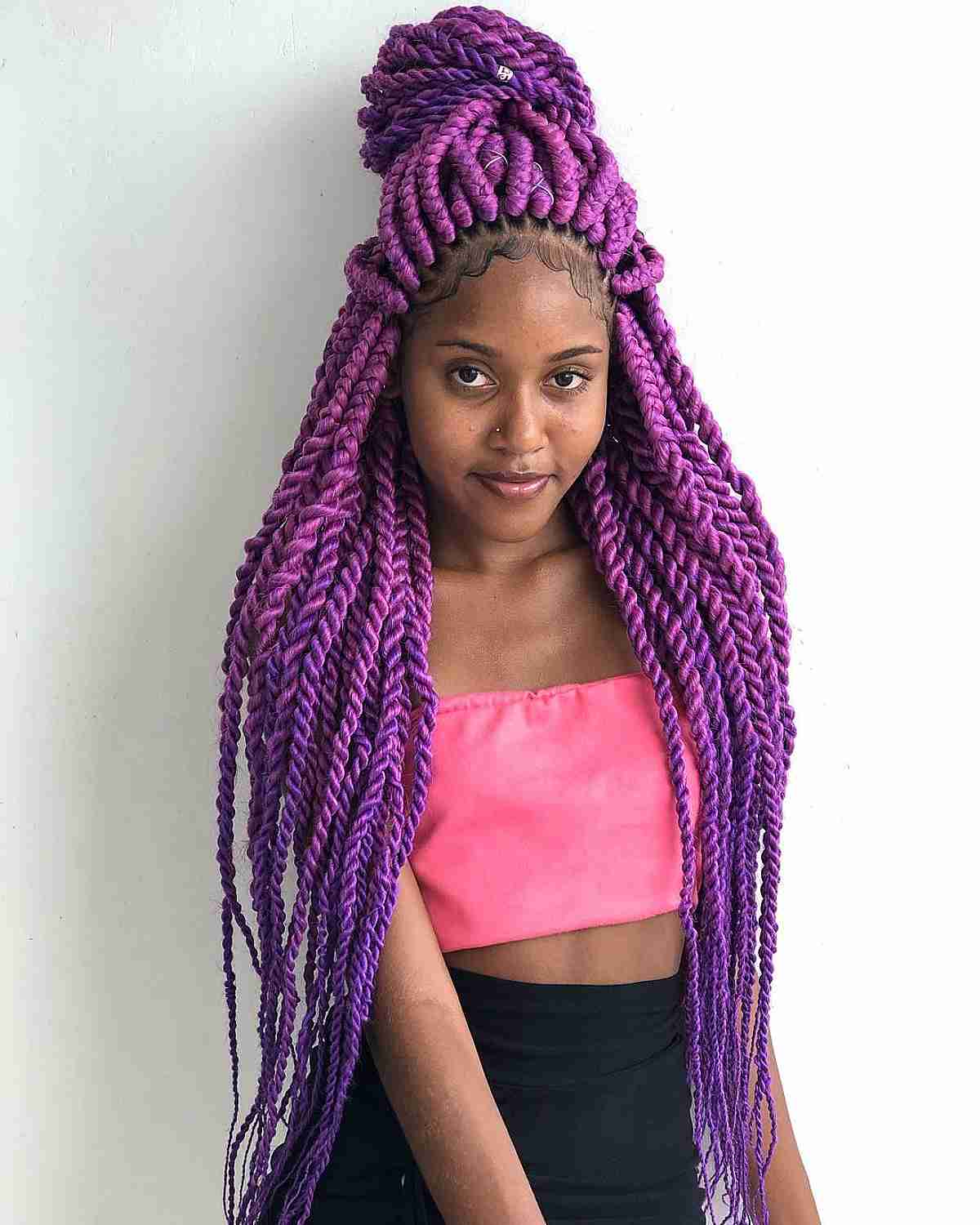 Pink-Purple Twist Braid Style with Sleek Edges