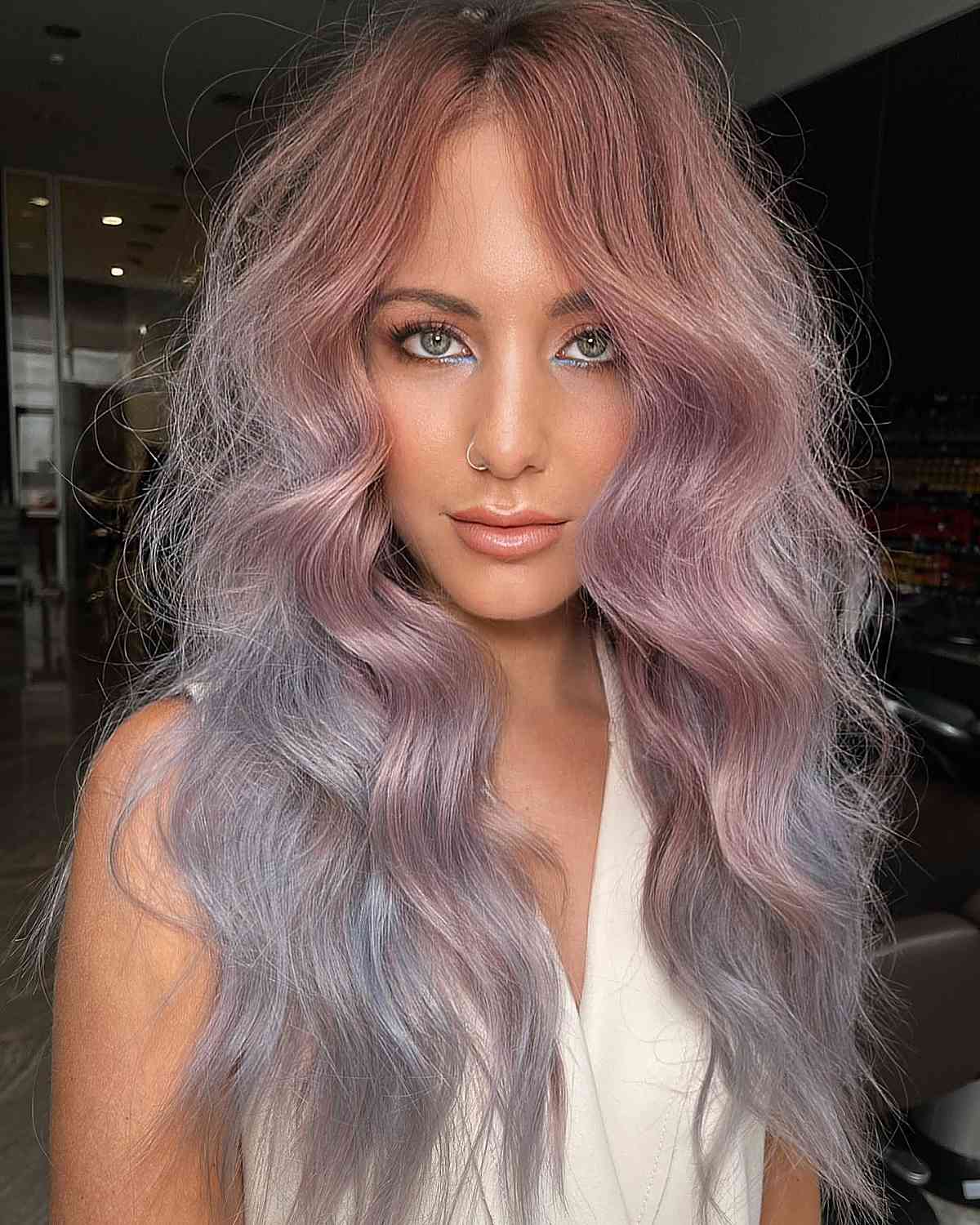 pink roots on pastel purple mermaid hair