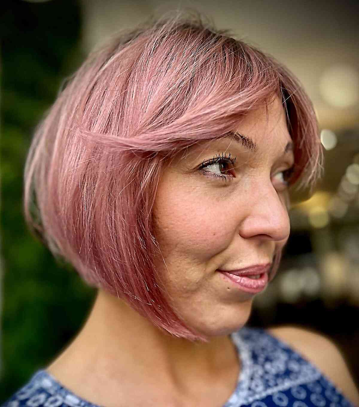 Pink Short A-Line Bob with Curtain Bangs
