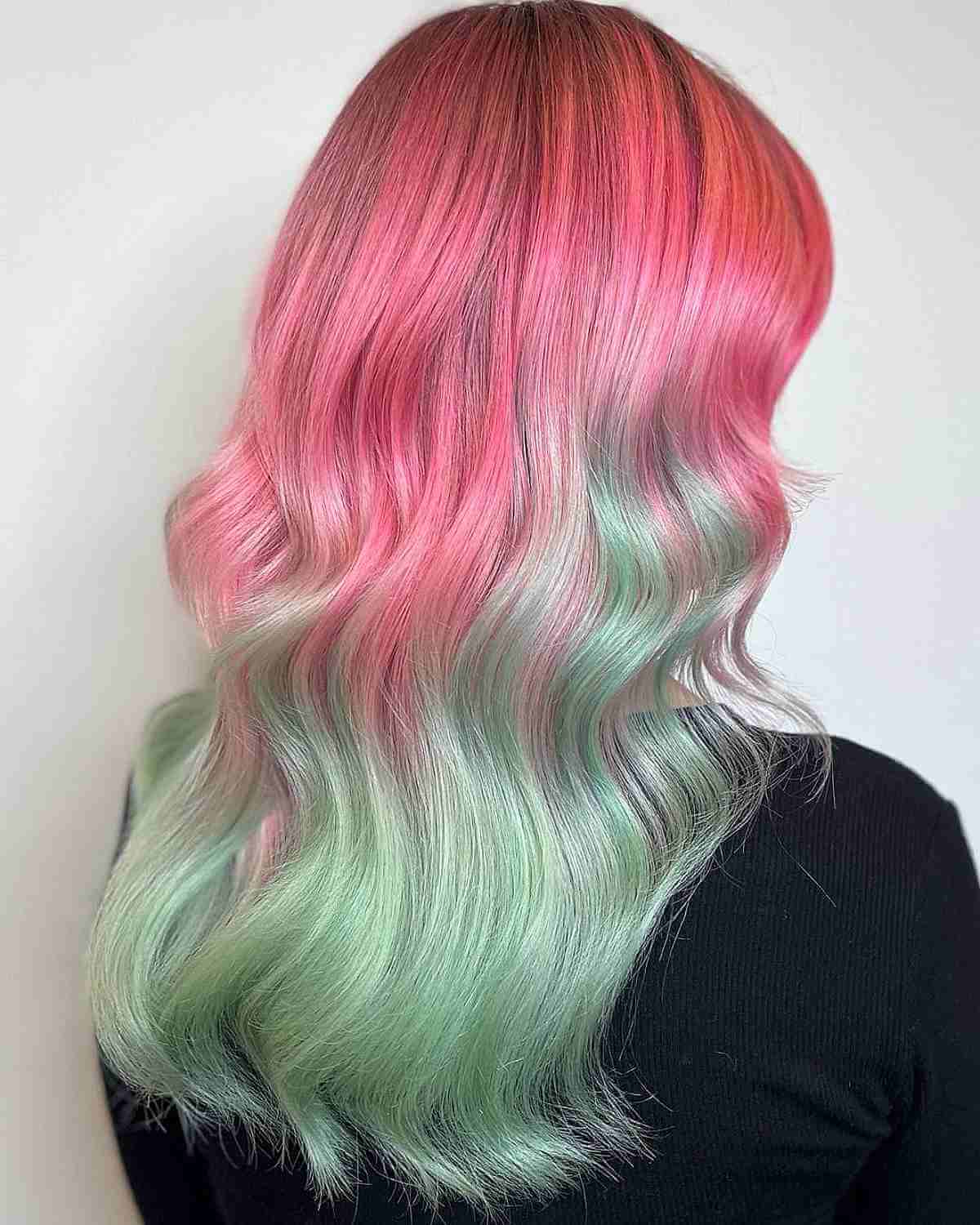 Pink to Green Ombre for Long Hair