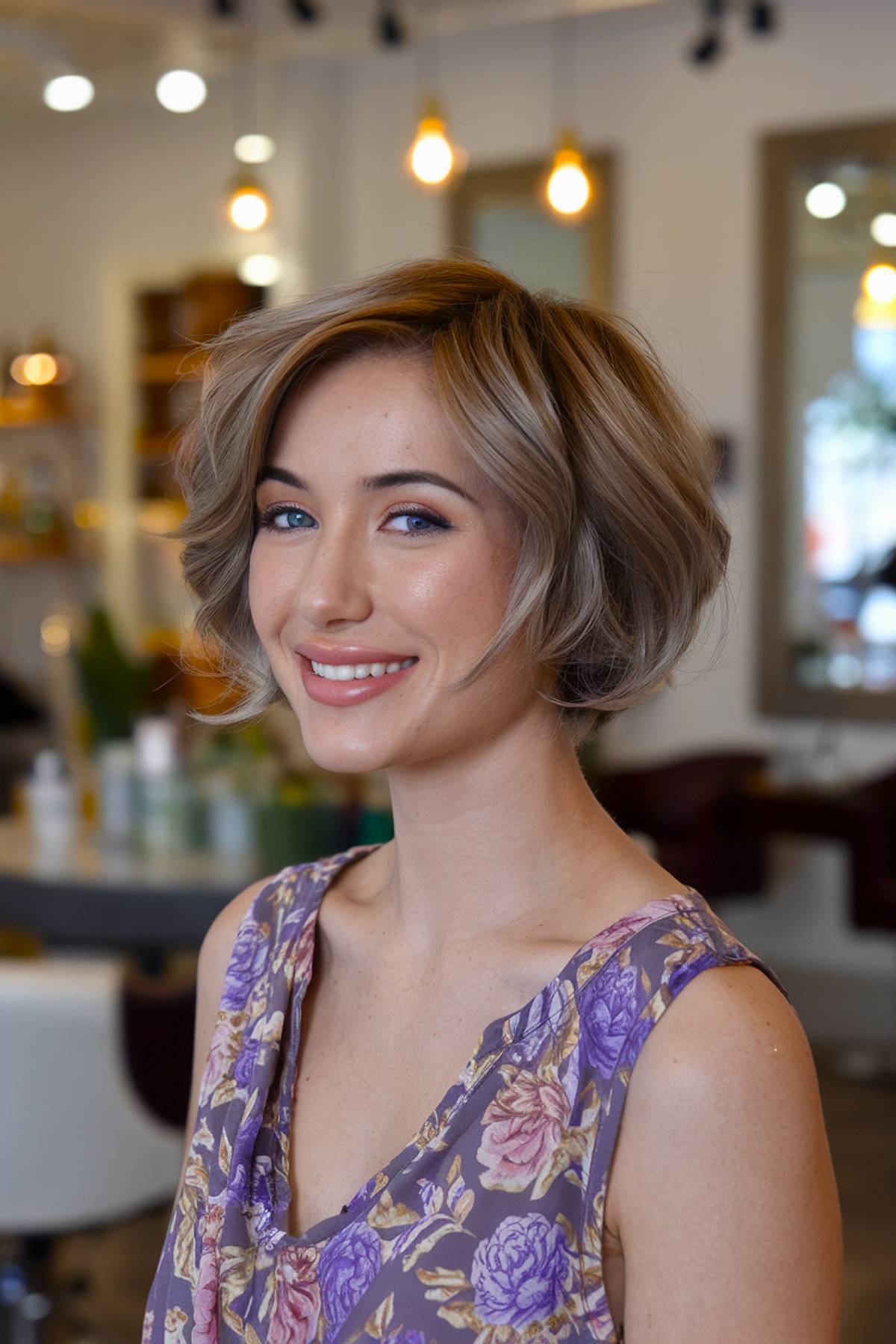 Soft wavy pixie bob with tousled layers for a feminine, textured look