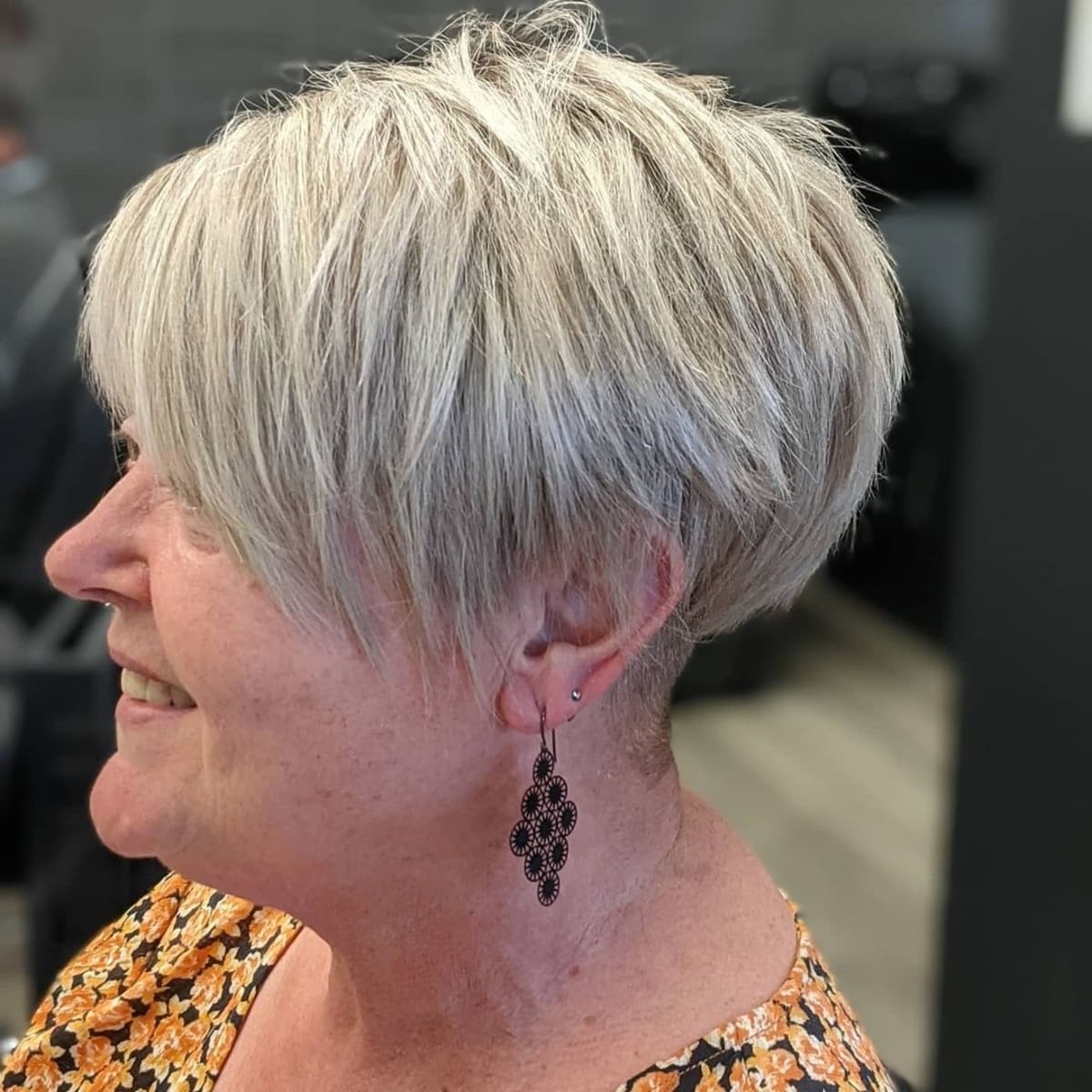 Pixie bob with layers for grey-haired women