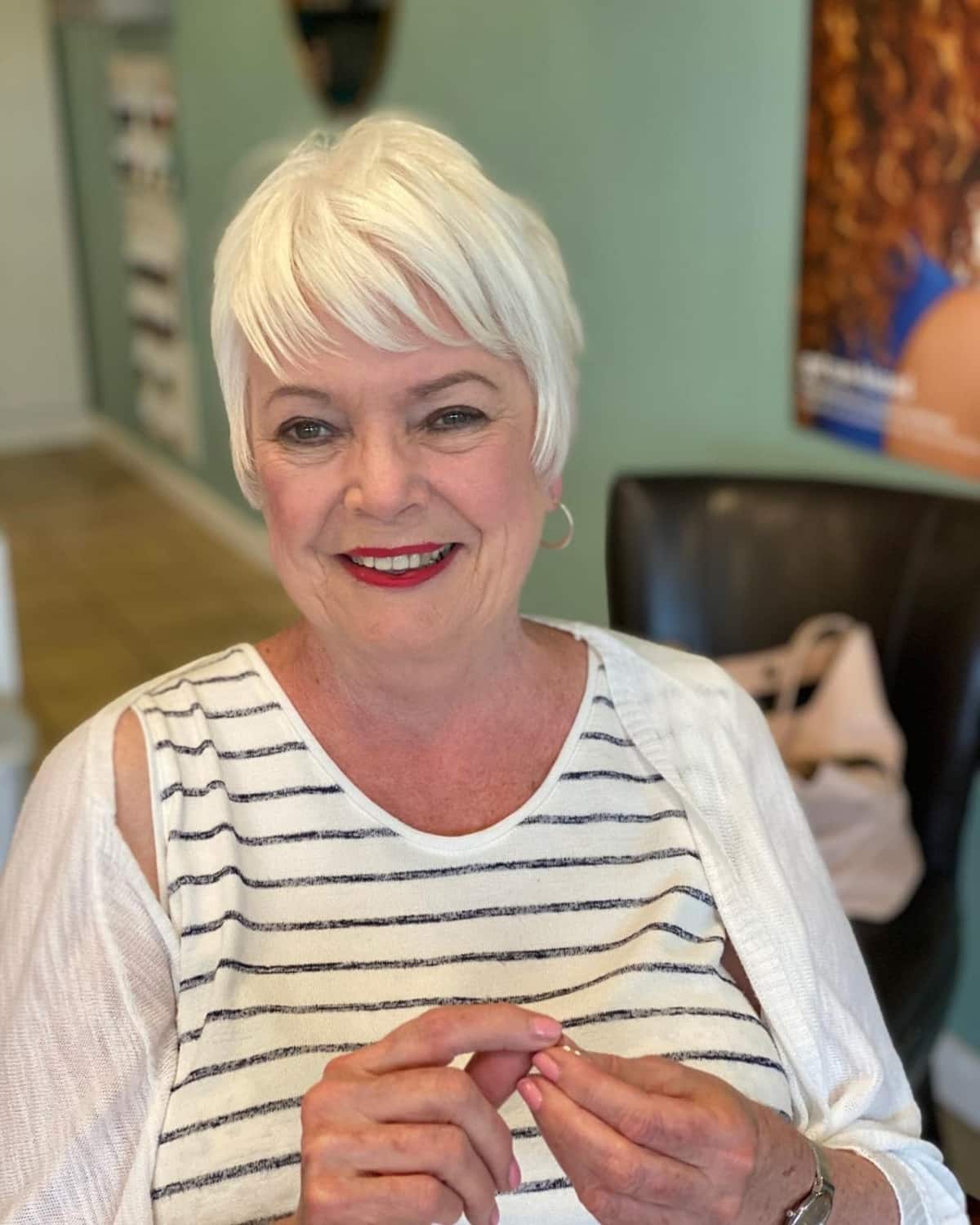 layered pixie cut for a round face over 60 years old