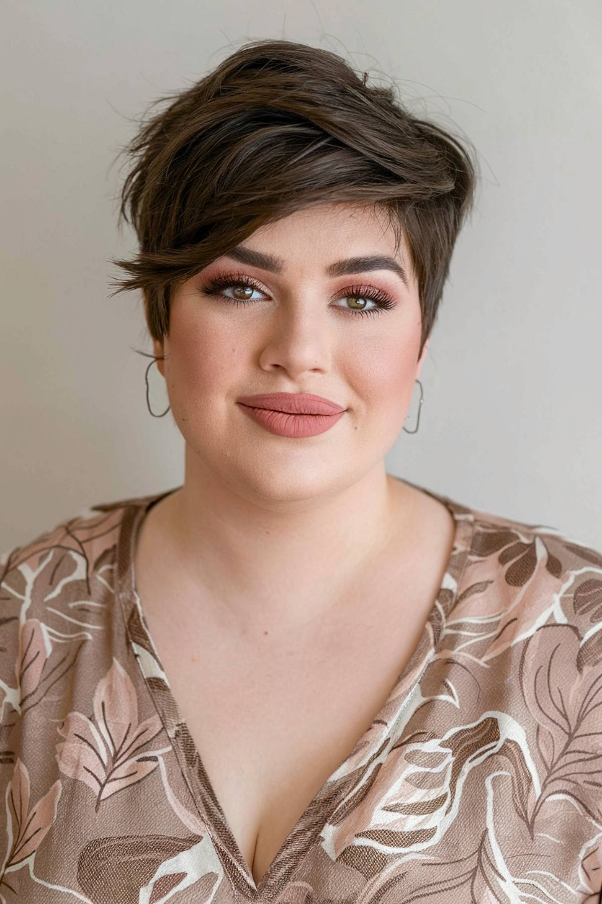 Sleek pixie cut for plus size women with round face shape