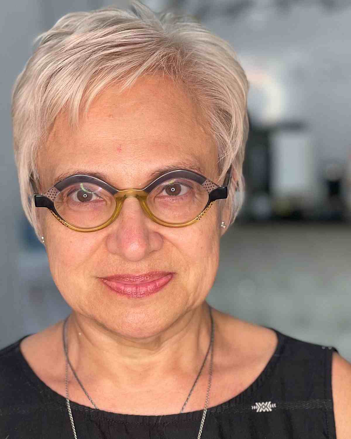 Polished Pixie Cut for Women Over 60 with Glasses