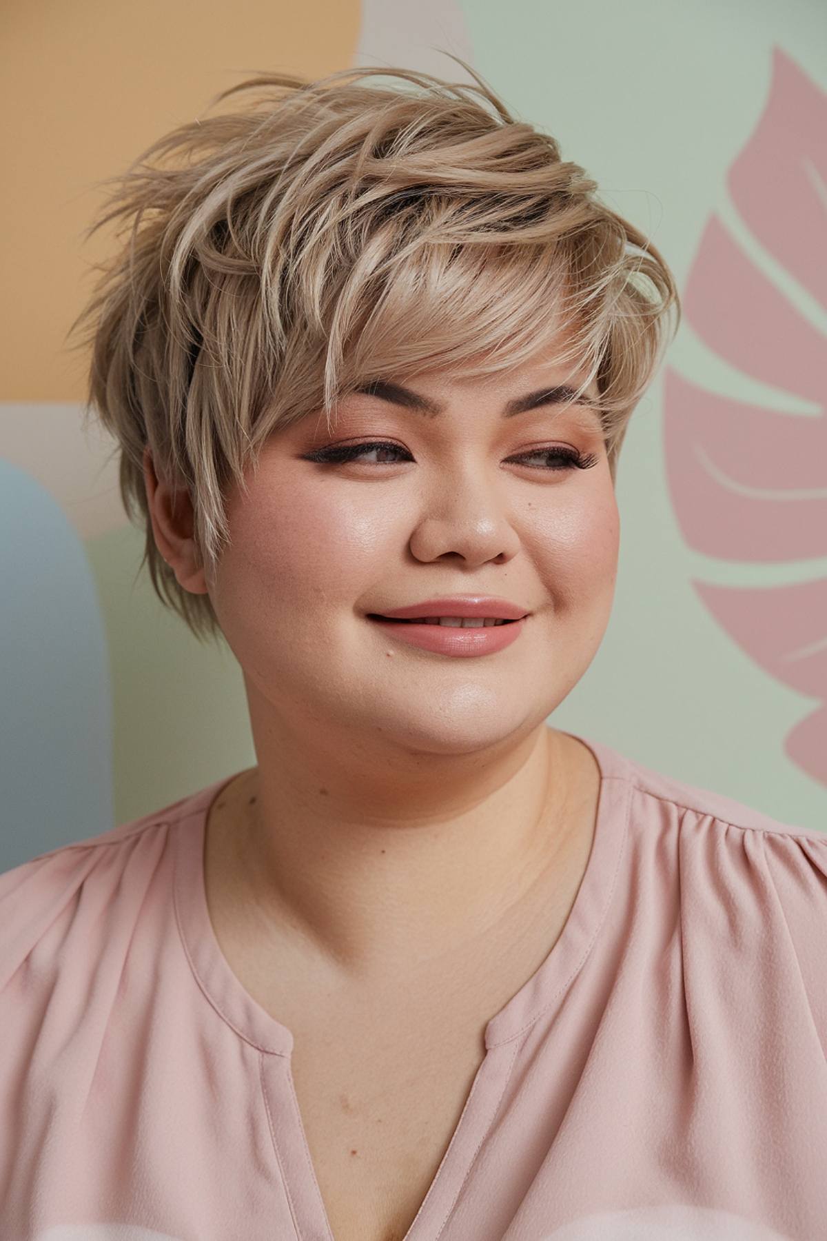 Pixie cut with side-swept bangs for plus size women