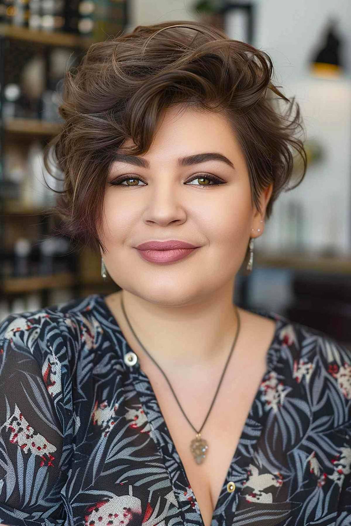 Glam wavy pixie cut for plus size women with medium-density hair