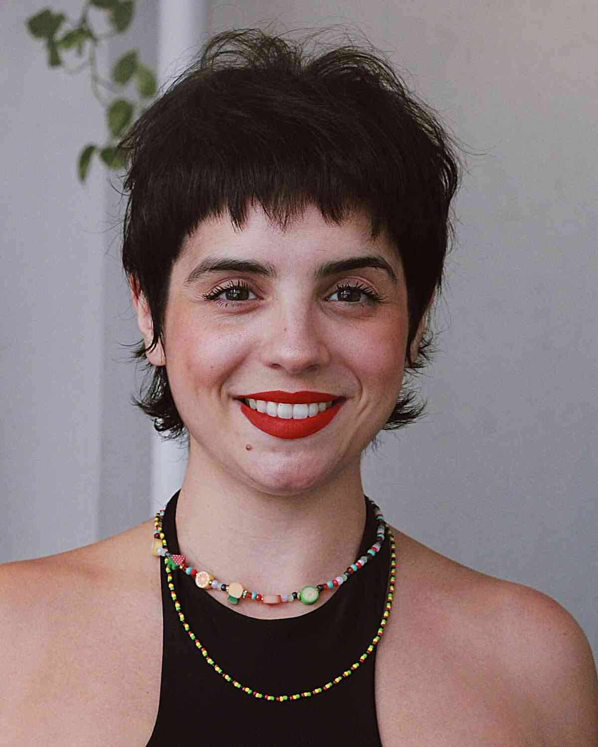 Pixie Mullet with Choppy Ends and Bangs for women with a square face