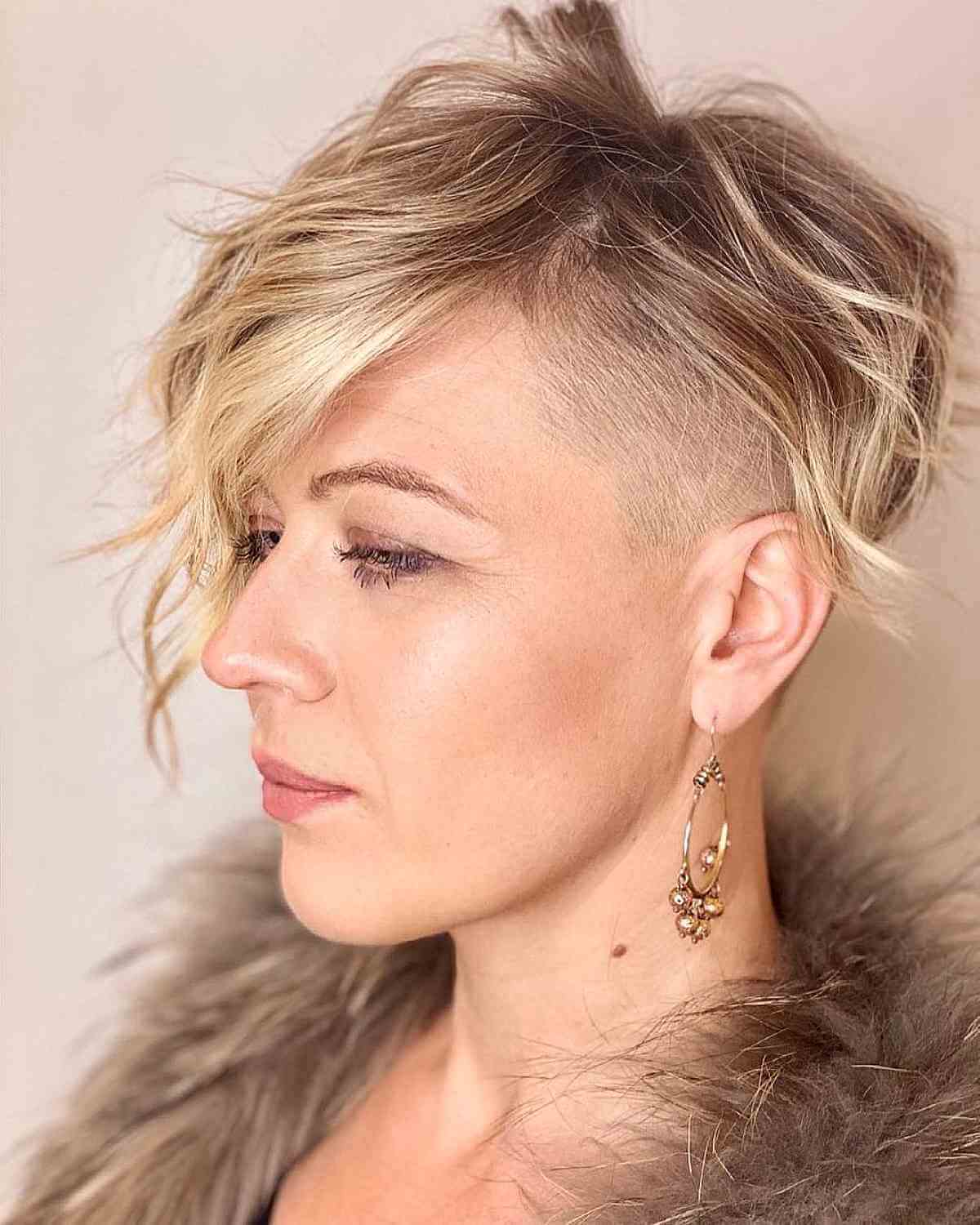 Pixie with a Shaved Side for Wavy Hair