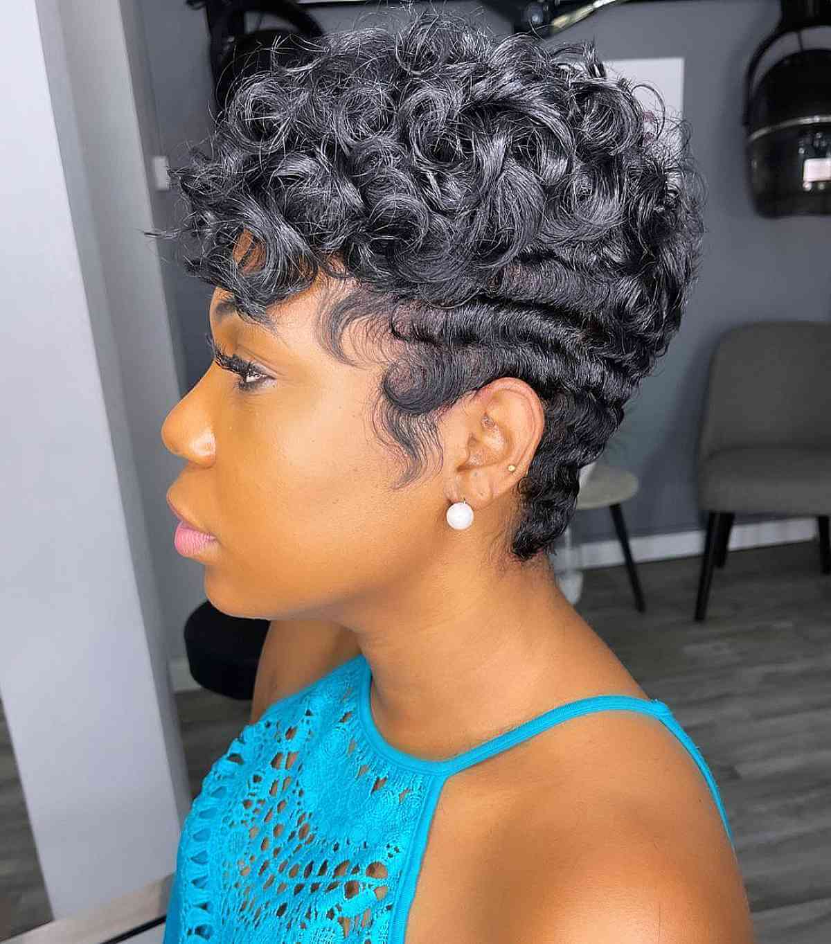 Pixie with Finger Waves for Relaxed Hair