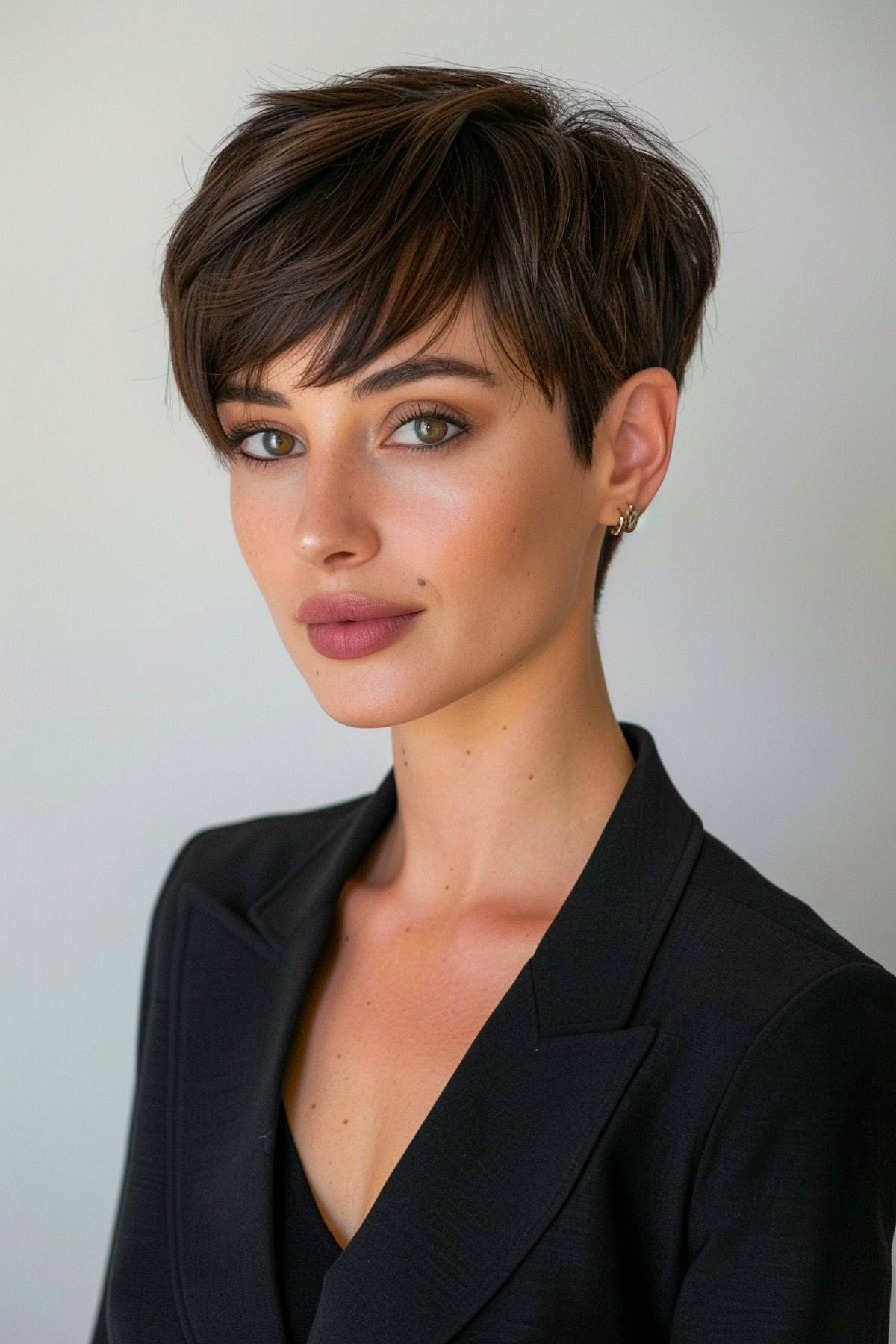 Sleek pixie cut with asymmetrical bangs