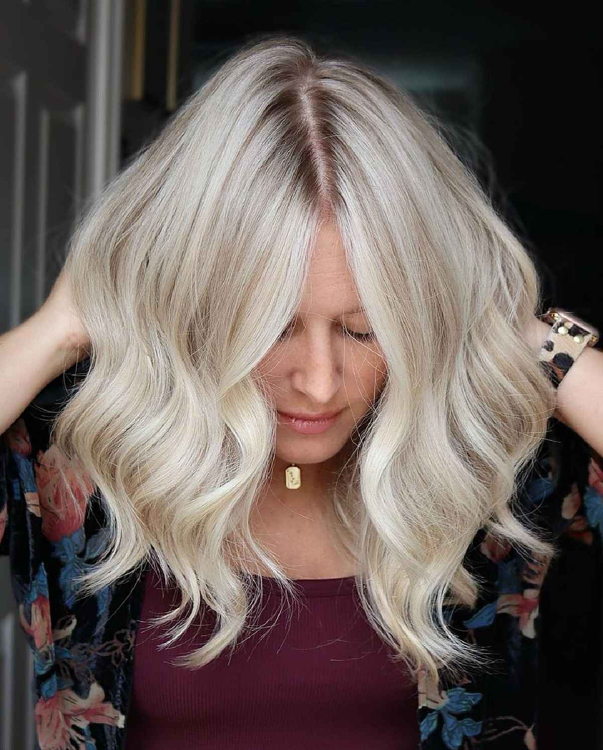 Platinum Blonde Beach Waves for Mid-Length Hair