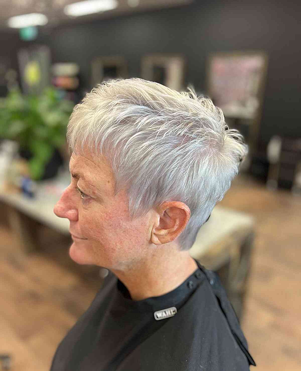 Platinum Blonde Choppy Pixie with Thin Bangs for women 60 and up