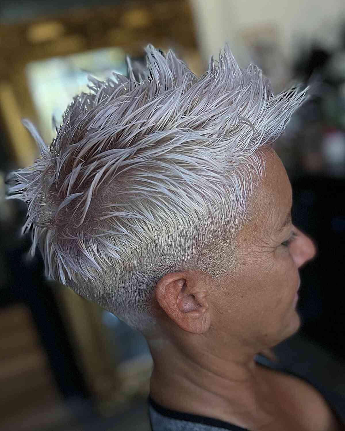 Platinum Blonde Color on Spiky, Short Haircut